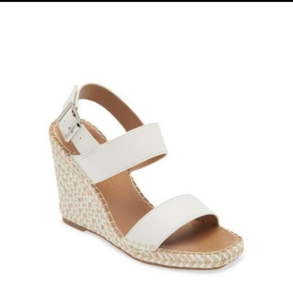 Steve Madden Imply White Leather Wedge Sandals Espandriles
